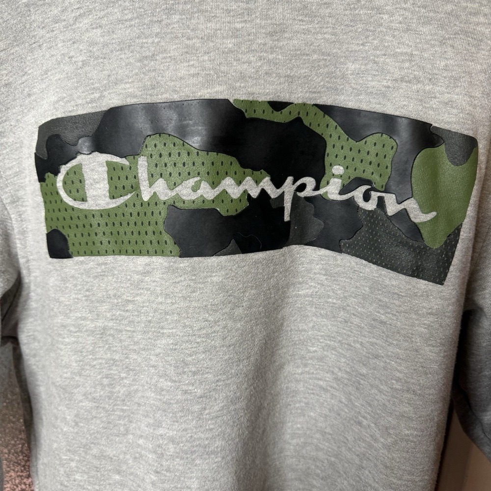 Champion Men's Small Sweatshirt Heather Gray Camo Logo Pullover Casual Active - Picture 8 of 11